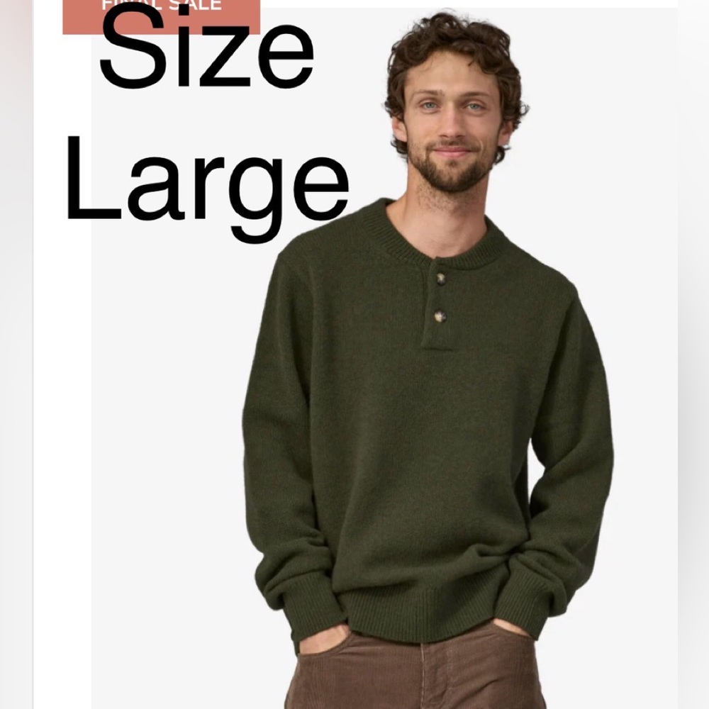 Patagonia Men’s Crewneck 2-button Sweater in Olive size Large